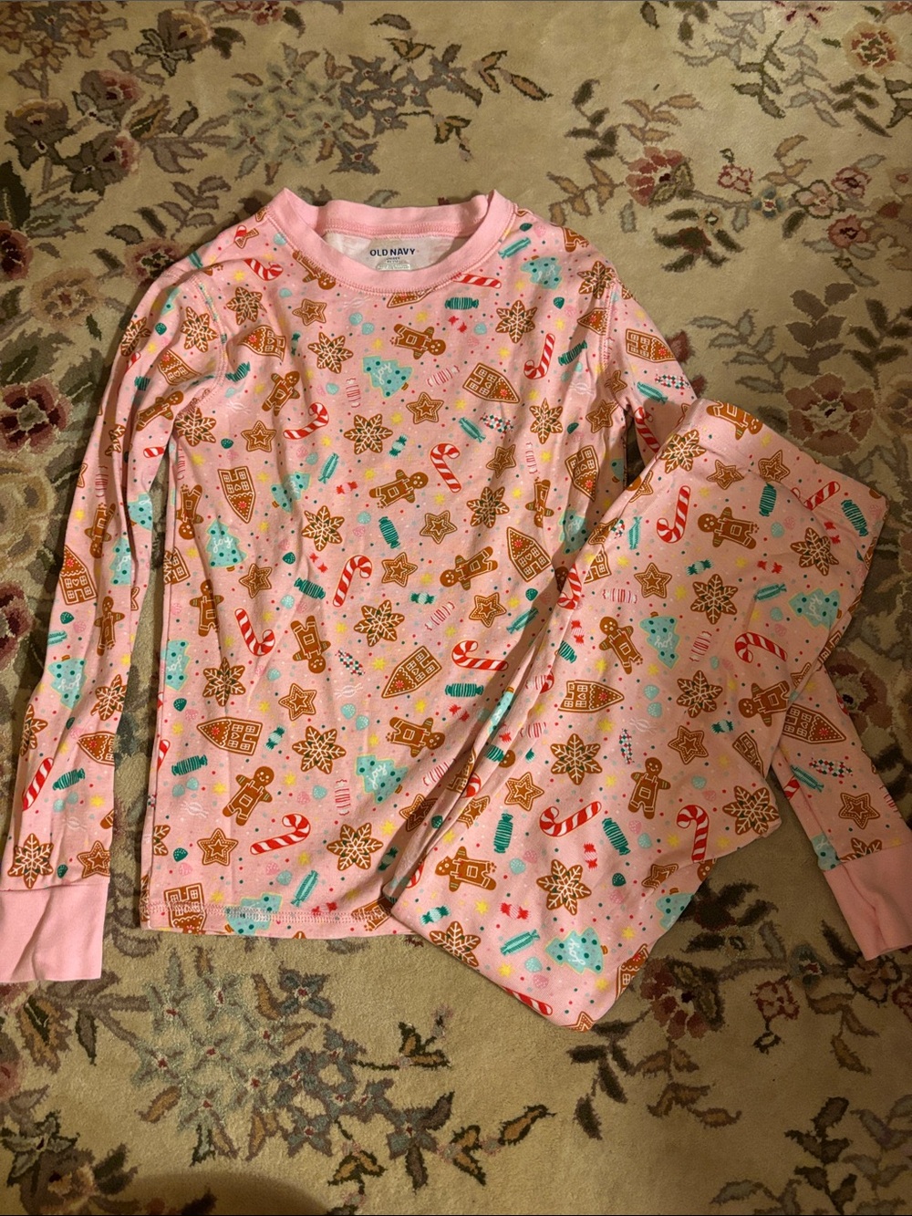 Old Navy Pink Holiday Gingerbread & Candy Cane Kids Pajama Set